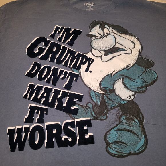 Walt Disney Grumpy Blue T-Shirt Men’s Large “I’m Grumpy Don’t Make It Worse” - Picture 5 of 6